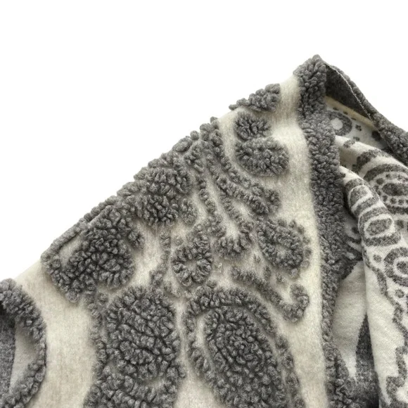 See and Be Seen OS Cream Gray Paisley, Sherpa, Drape Collar, Open Lagenlook Vest - Picture 14 of 16